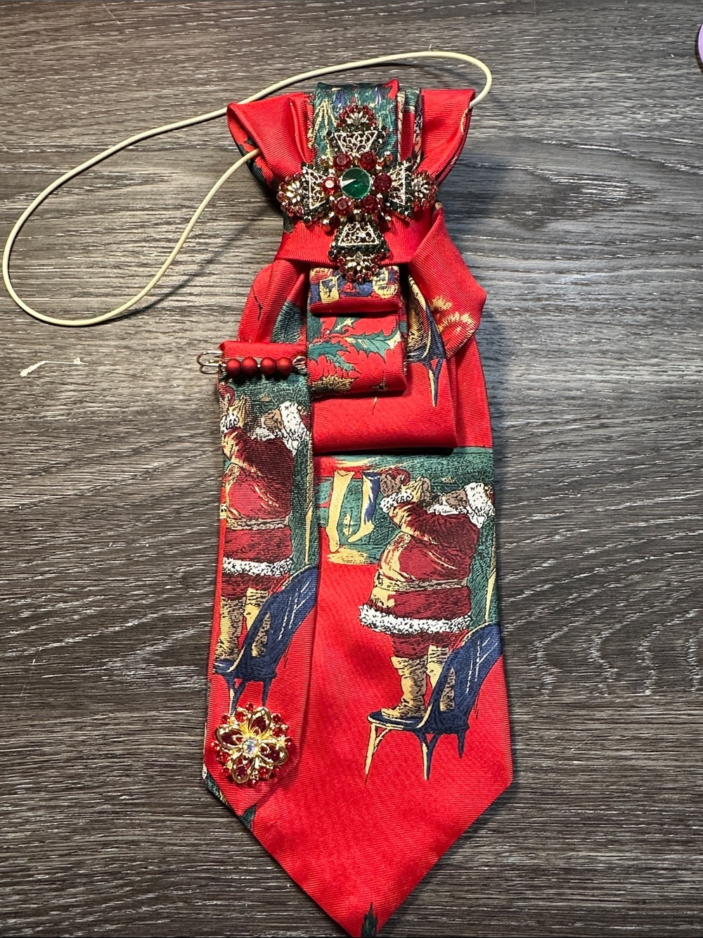 Wembley Red Novelty Santa Necklace Tie with Green and Gold Accents